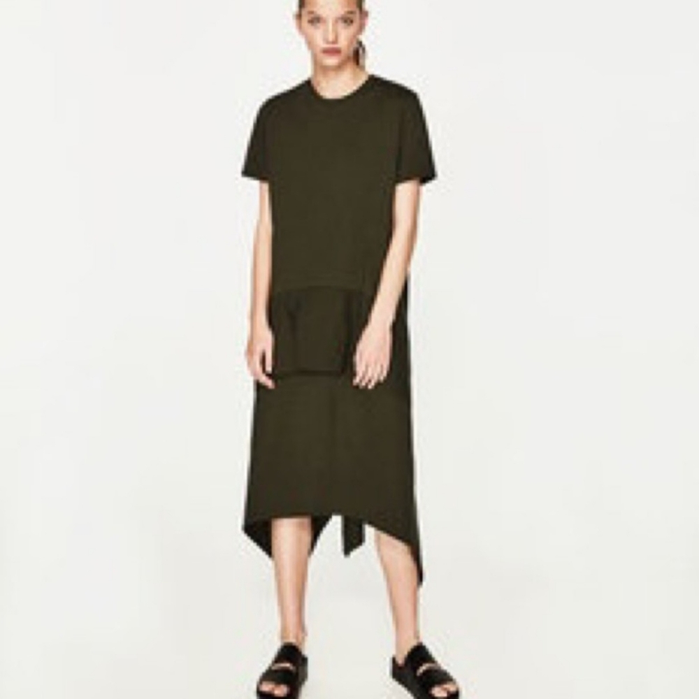 Zara Olive Green Lagenlook Midi Dress